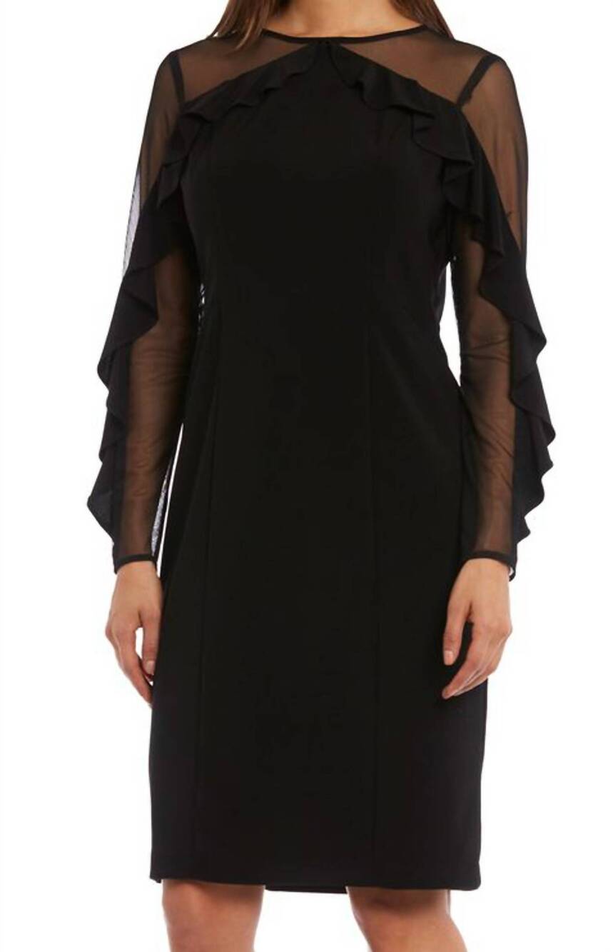 NEW R&M RICHARDS women's knee-length dress with sheer details and ruffled sleeve